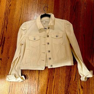 Point Collar Long Puff Shoulder Sleeve Denim Short Statement Jacket size M